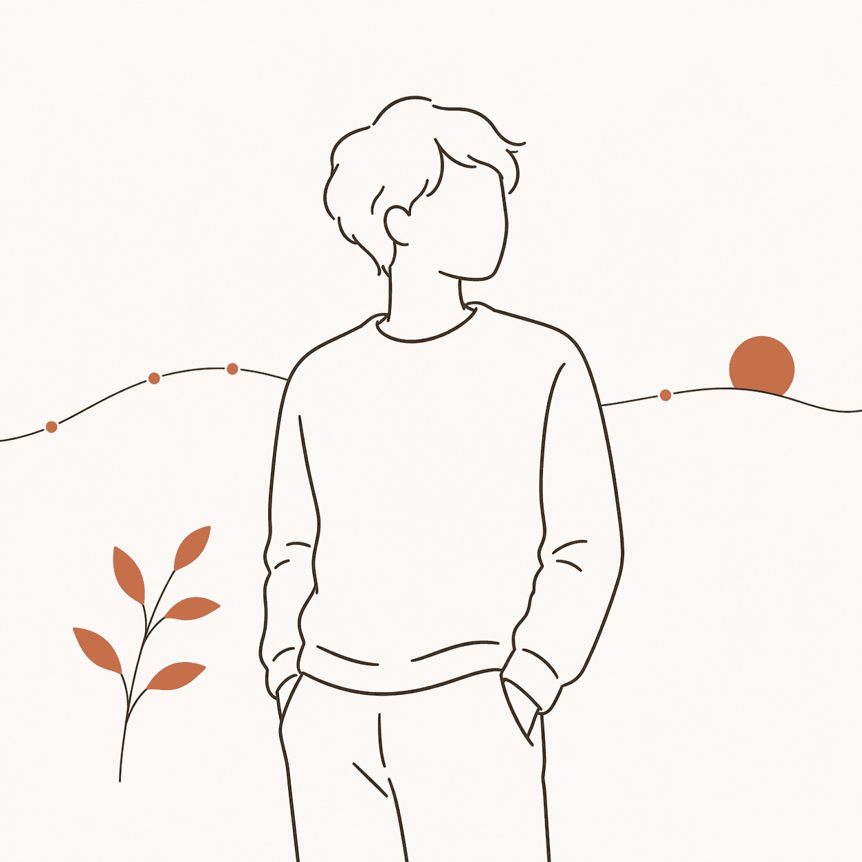 After：気持ちが整い、続けられて晴れやかな人のイラスト（1:1）
