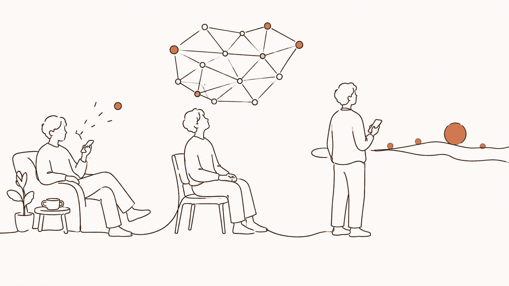 日々の記録が積み重なり、自分が見えて視界が開けていく様子のイラスト(16:9)